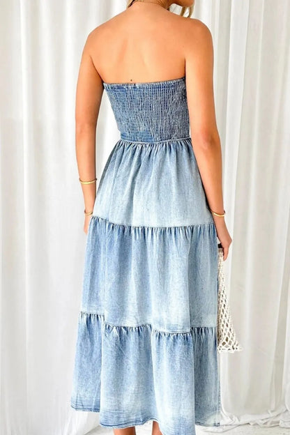 Smocked Tube Slit Tiered Denim Dress – Uneeque Designzz