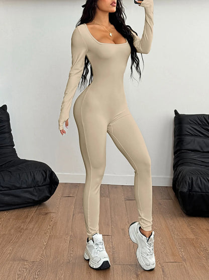 Square Neck Long Sleeve Active Jumpsuit – Uneeque Designzz