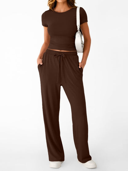 Round Neck Short Sleeve Tee and Pants Set – Uneeque Designzz