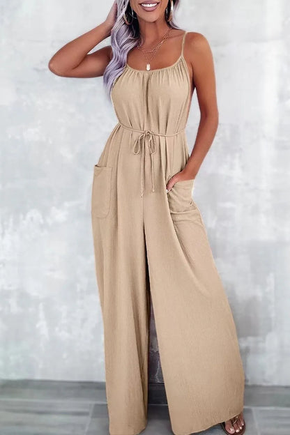 Casual Spaghetti Strap Wide Leg Jumpsuit with Pockets – Uneeque Designzz