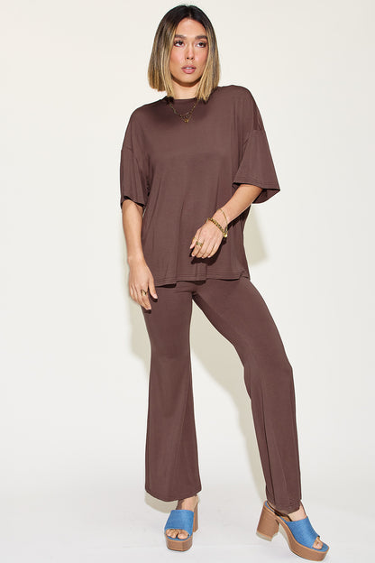 Basic Bae Full Size Bamboo Drop Shoulder T-Shirt and Flare Pants Set – Uneeque Designzz