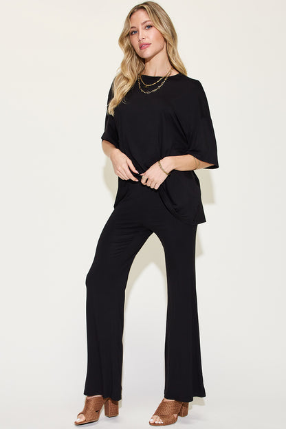 Basic Bae Full Size Bamboo Drop Shoulder T-Shirt and Flare Pants Set – Uneeque Designzz
