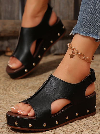 PU Leather Studded Wedge Sandals – Uneeque Designzz