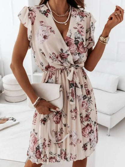 Floral Surplice Ruffled Cap Sleeve Dress – Uneeque Designzz