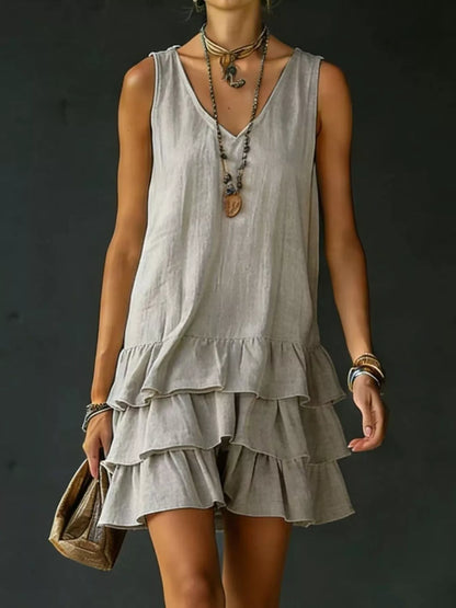 Plus Size Tiered Ruffled Hem V-Neck Sleeveless Dress Polyester – Uneeque Designzz