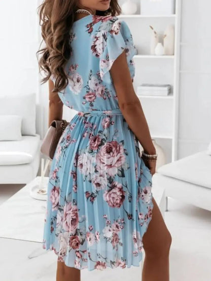 Floral Surplice Ruffled Cap Sleeve Dress – Uneeque Designzz