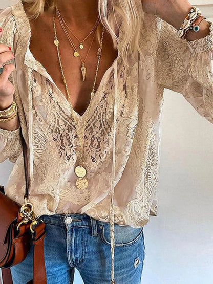 Lace Tie-Neck Blouse – Uneeque Designzz