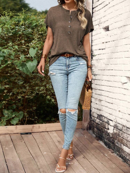 Half Button Short Sleeve Top – Uneeque Designzz