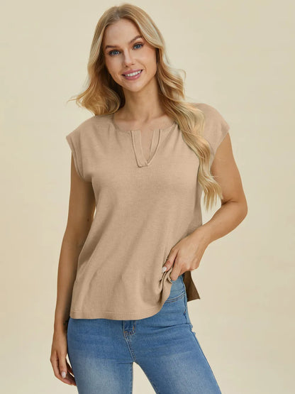 Double Take Full Size Notched Cap Sleeve Knit Top – Uneeque Designzz