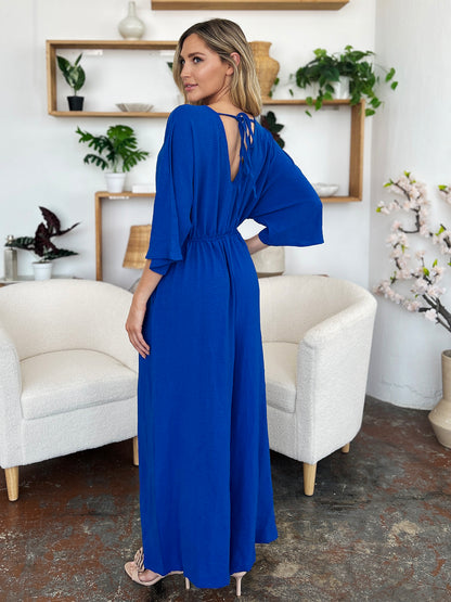 Double Take Full Size Surplice Wide Leg Jumpsuit with Pockets – Uneeque Designzz