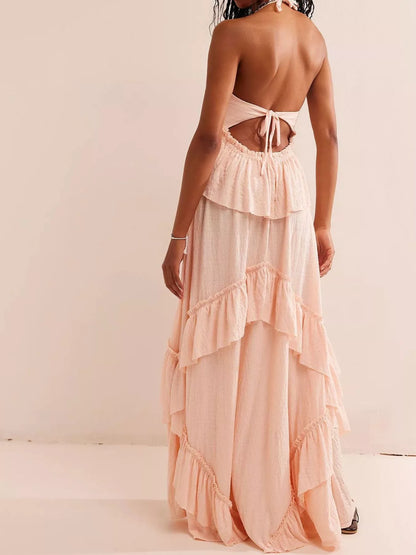 Ruffled Halter Maxi Dress – Flowy & Feminine – Uneeque Designzz