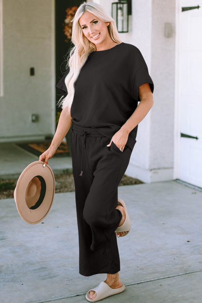 Double Take Full Size Texture Short Sleeve Top and Pants Set – Uneeque Designzz
