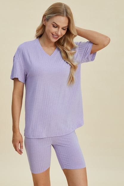 Basic Bae Full Size Ribbed V-Neck Short Sleeve Top and Shorts Set – Uneeque Designzz