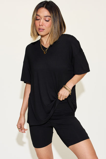 Basic Bae Full Size V-Neck Drop Shoulder T-Shirt and Shorts Set – Uneeque Designzz