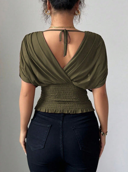 Ruched Surplice Short Sleeve Top – Uneeque Designzz