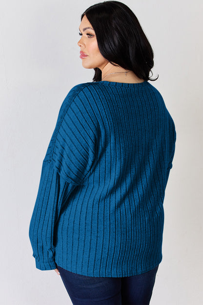 Basic Bae Full Size Ribbed Half Button Long Sleeve T-Shirt – Uneeque Designzz