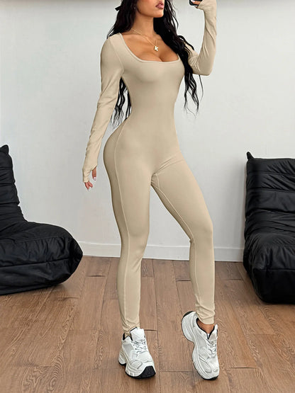 Square Neck Long Sleeve Active Jumpsuit – Uneeque Designzz