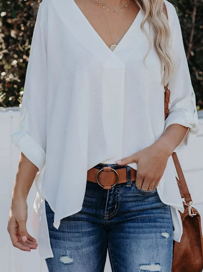 Elegant V-Neck Long Sleeve Blouse – Uneeque Designzz