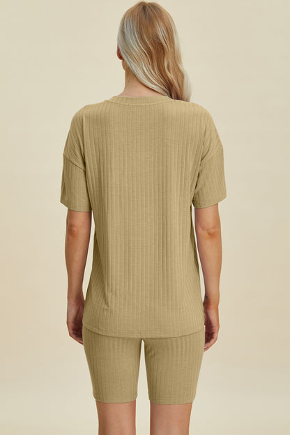 Basic Bae Full Size Ribbed V-Neck Short Sleeve Top and Shorts Set – Uneeque Designzz