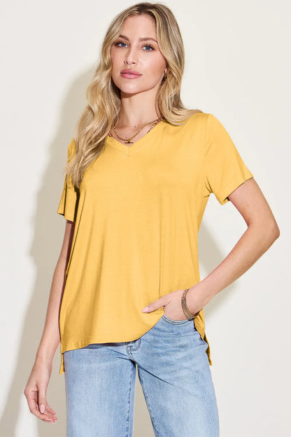 Basic Bae Bamboo Full Size V-Neck High-Low T-Shirt – Uneeque Designzz