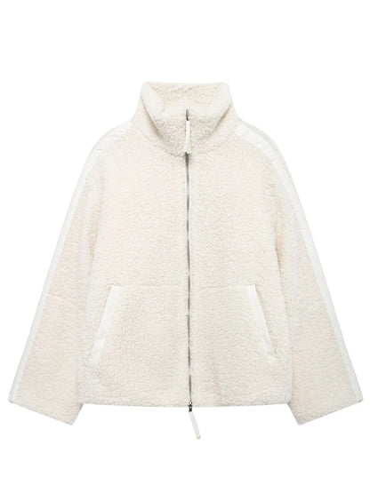 Zip-Up Turtleneck Plush Jacket Long Sleeve Pocketed Top – Uneeque Designzz