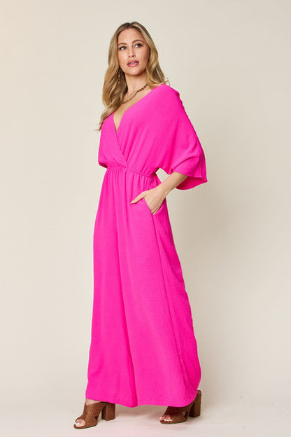 Double Take Full Size Surplice Wide Leg Jumpsuit with Pockets – Uneeque Designzz