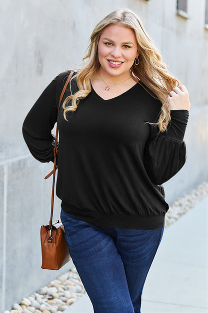 Basic Bae Full Size V-Neck Lantern Sleeve Top – Uneeque Designzz