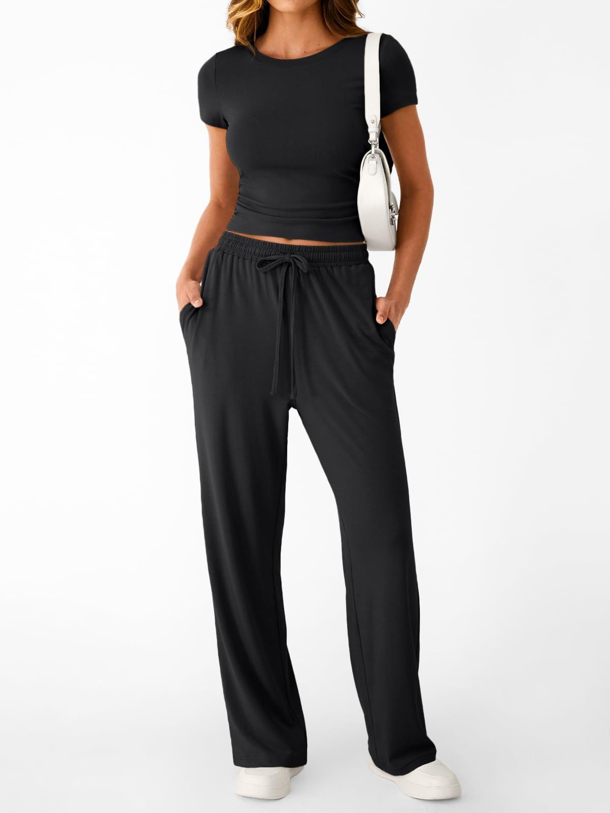 Round Neck Short Sleeve Tee and Pants Set by Trendsi
