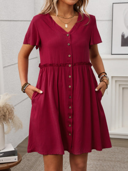 Button Front Flutter Sleeve Dress – Uneeque Designzz