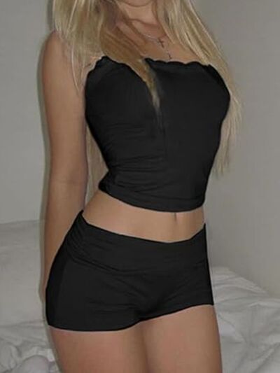 Lace Detail Scoop Neck Cami and Shorts Set – Uneeque Designzz
