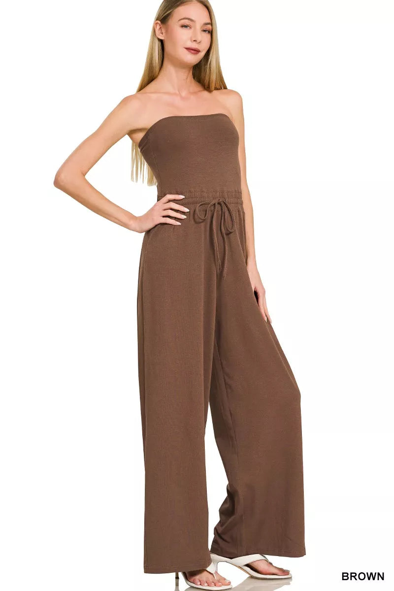 Zenana Tube Top Jumpsuit with Drawstring Waist by Trendsi