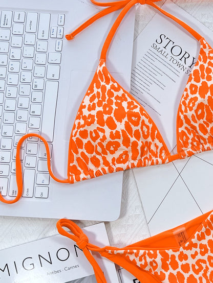 Leopard Print Halter Neck Tie Side Bikini Set – Uneeque Designzz