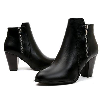 PU Leather Block Heel Boots – Uneeque Designzz