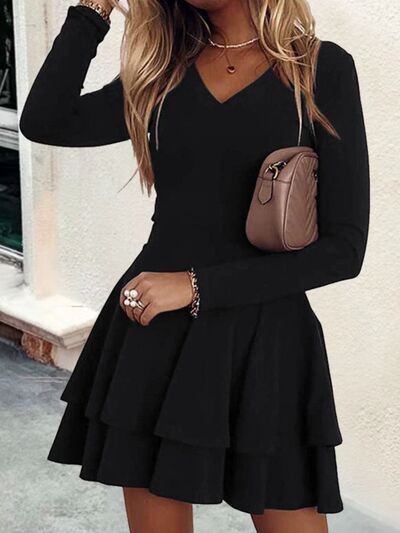 Plus Size Layered V-Neck Long Sleeve Mini Dress – Uneeque Designzz