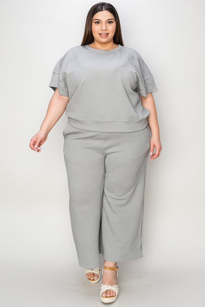 Double Take Full Size Texture Short Sleeve Top and Pants Set – Uneeque Designzz
