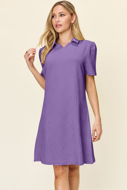 Double Take Full Size Texture Collared Neck Short Sleeve Dress – Uneeque Designzz