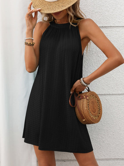 Textured Grecian Neck Mini Dress – Uneeque Designzz