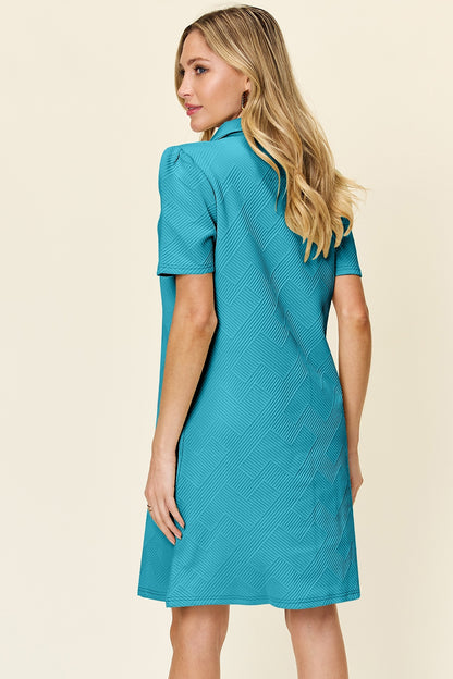 Double Take Full Size Texture Collared Neck Short Sleeve Dress – Uneeque Designzz