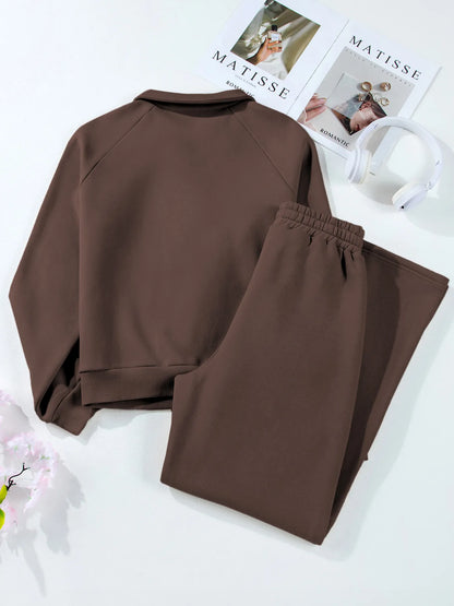 Collared Sweatshirt and High Waist Pants Active Set – Uneeque Designzz
