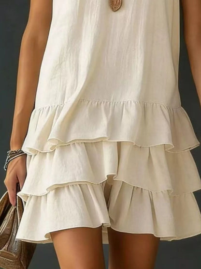 Plus Size Tiered Ruffled Hem V-Neck Sleeveless Dress Polyester – Uneeque Designzz