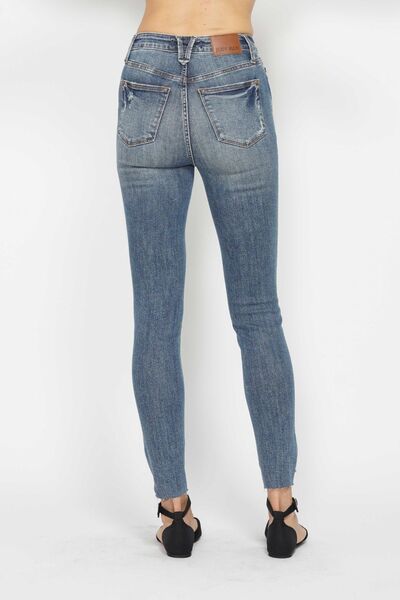 Judy Blue Full Size Tummy Control Vintage Wash Hem Destroy Skinny Jeans – Uneeque Designzz