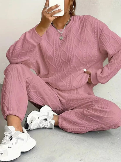 Texture Round Neck Top and Pants Set – Uneeque Designzz