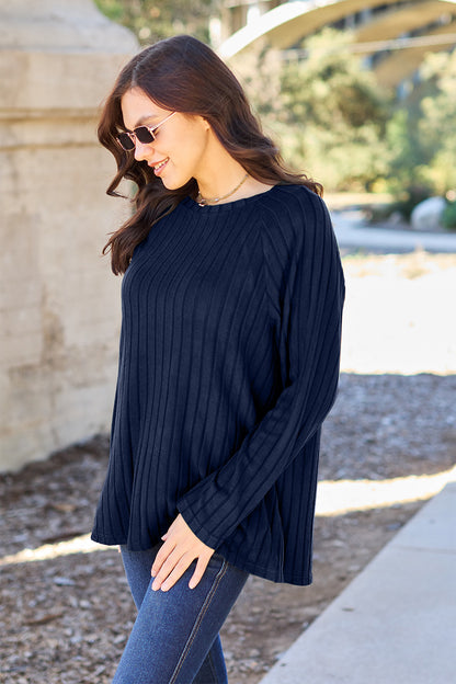 Basic Bae Full Size Ribbed Round Neck Long Sleeve Knit Top – Uneeque Designzz