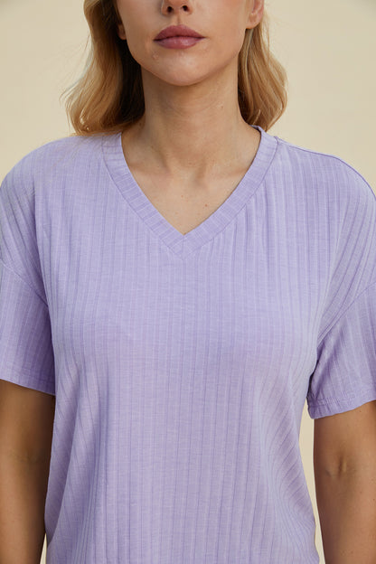 Basic Bae Full Size Ribbed V-Neck Short Sleeve Top and Shorts Set – Uneeque Designzz