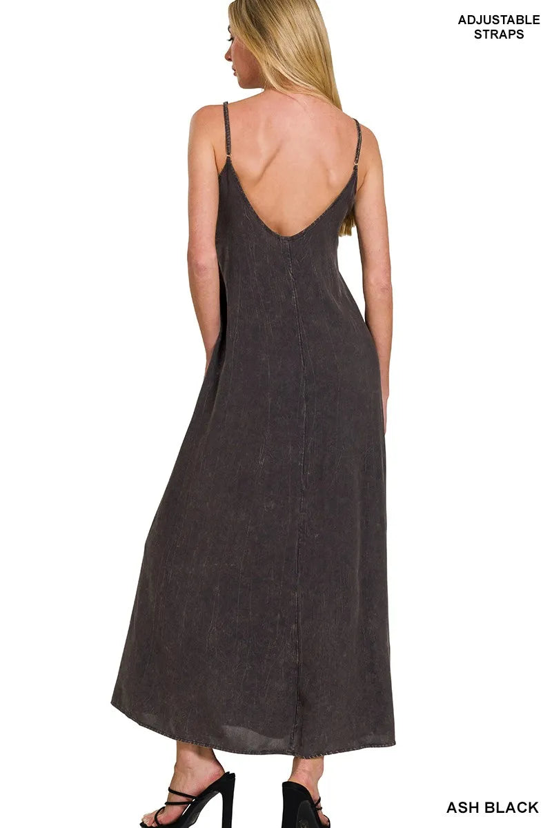 Zenana Mineral Washed Rayon Challis Cami Dress by Trendsi