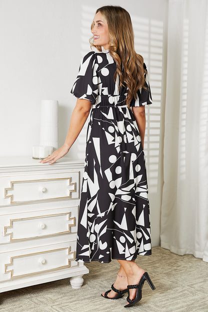 Double Take Printed Surplice Balloon Sleeve Dress – Uneeque Designzz