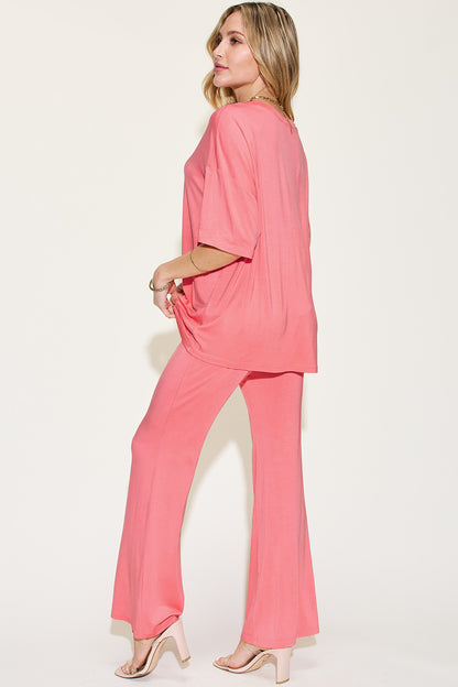 Basic Bae Full Size Bamboo Drop Shoulder T-Shirt and Flare Pants Set – Uneeque Designzz
