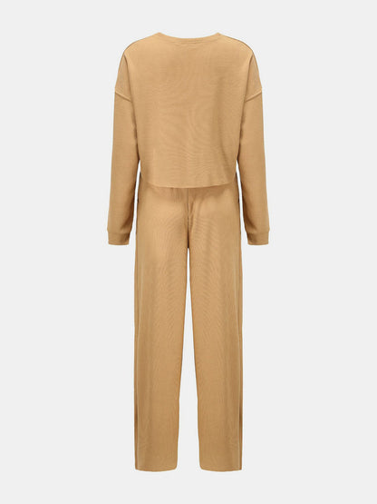 Waffle-Knit Round Neck Top and Pants Set – Uneeque Designzz
