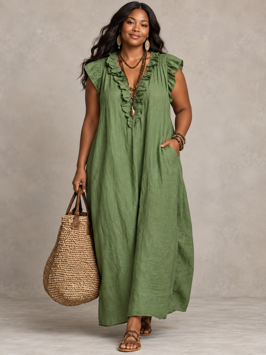 Full Size Ruffled V-Neck Cap Sleeve Maxi Dress Plus Size – Uneeque Designzz