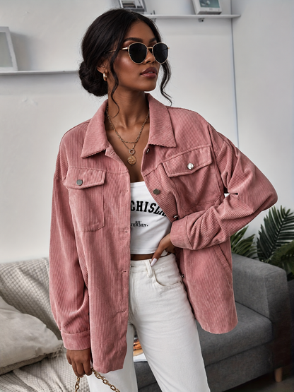 Casual Corduroy Button-Up Shacket by Uneeque Designzz